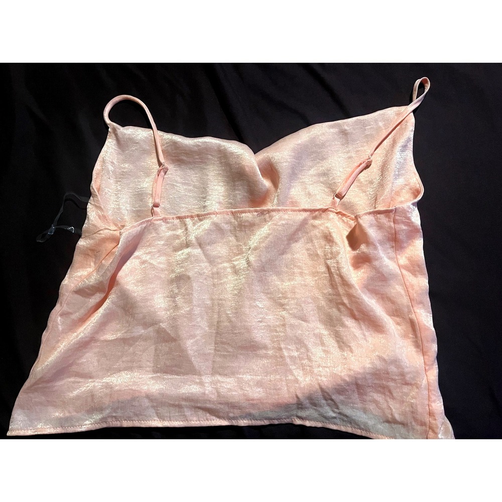 Caramela Peach Satin Cowl Neck Cami Top Hammered Texture Medium CT3076Ssatin - Picture 4 of 10